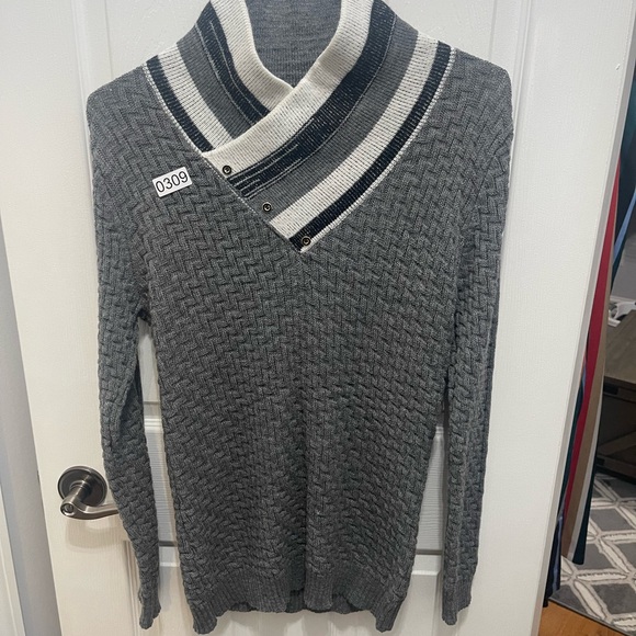 Mock neck turtleneck longsleeve sweater large pullover gray and white - Picture 9 of 9